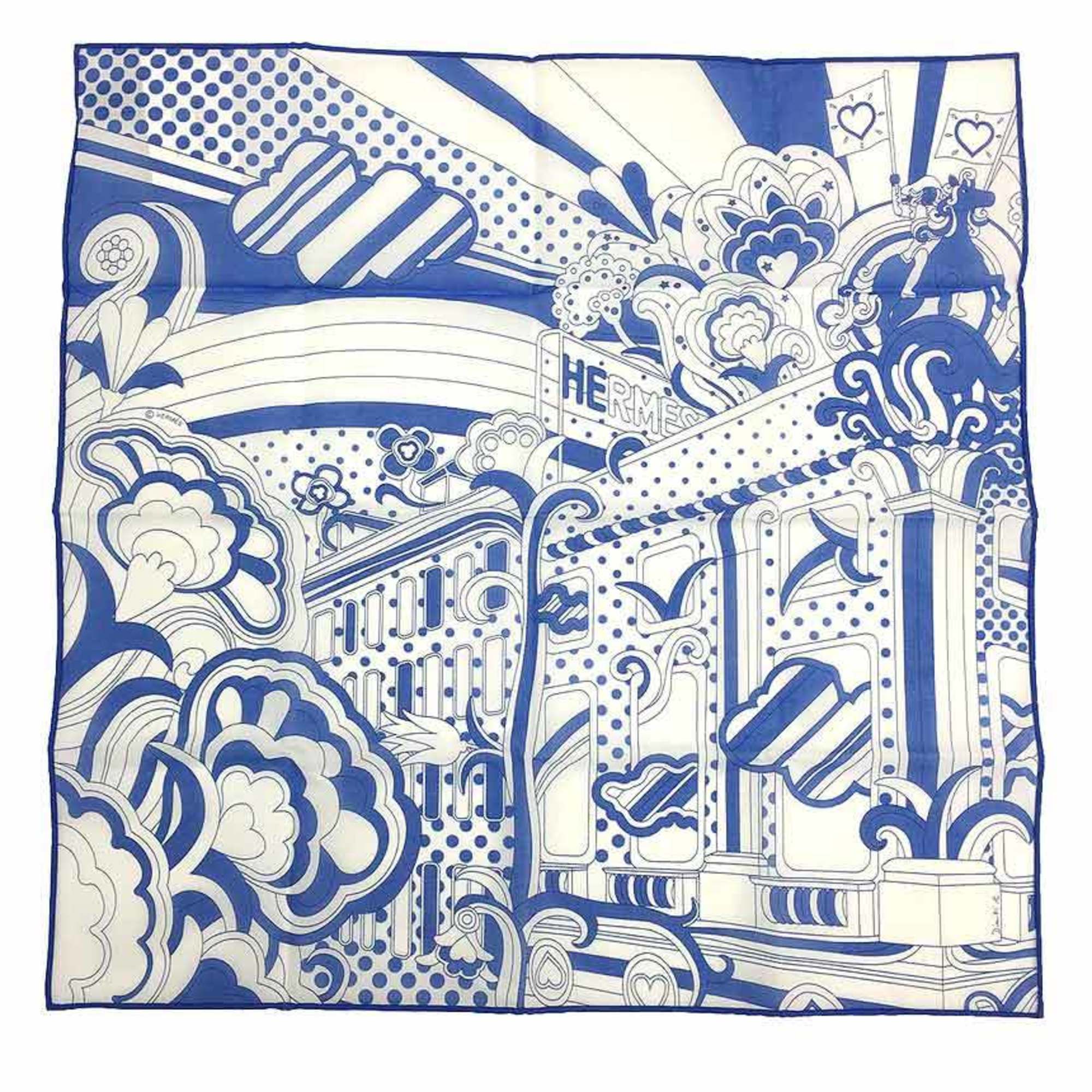 Hermes Carre 45 Faubourg Rainbow 2019ss Cotton 100% White Blue Scarf Muffler